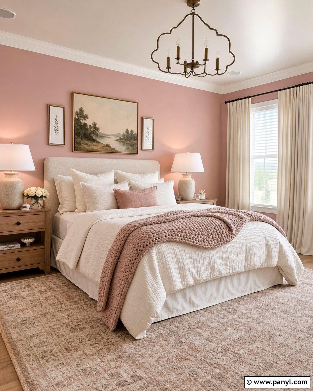 Blush Pink Bedroom With Cream Bedding - 20 Blush Pink Wall Paint Bedrooms