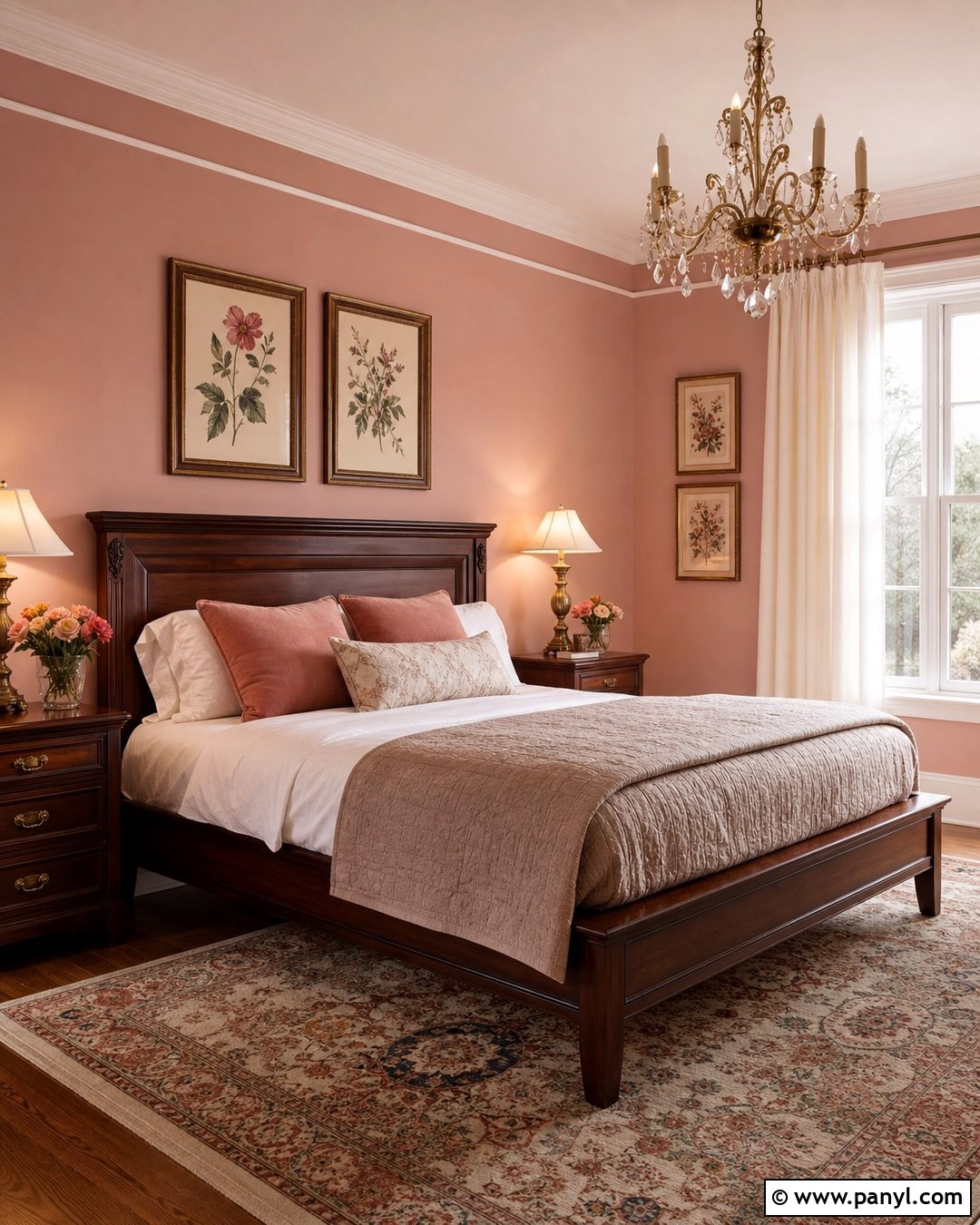 Blush Pink Bedroom With Dark Wood - 20 Blush Pink Wall Paint Bedrooms