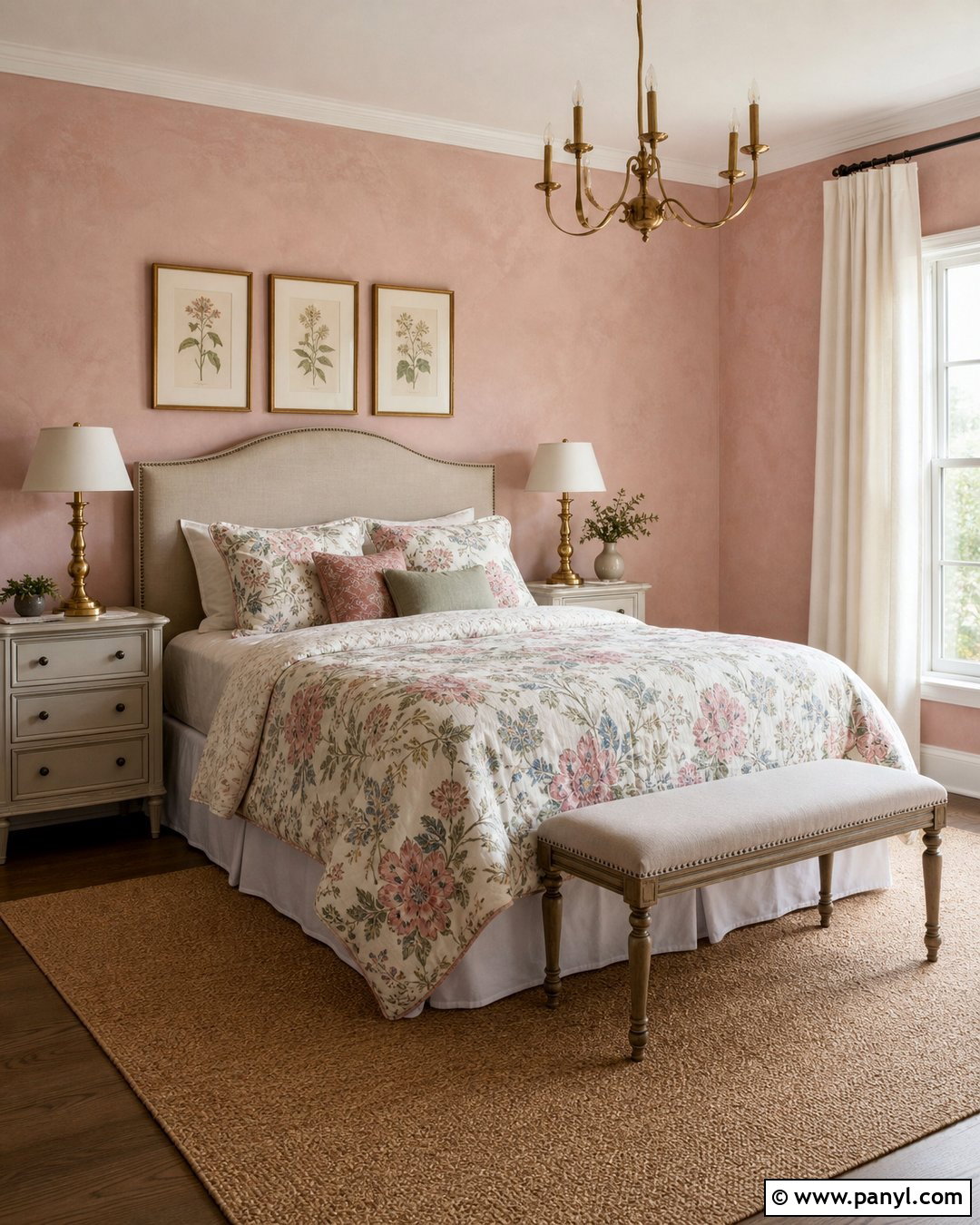 Blush Pink Bedroom With Floral Bedding - 20 Blush Pink Wall Paint Bedrooms