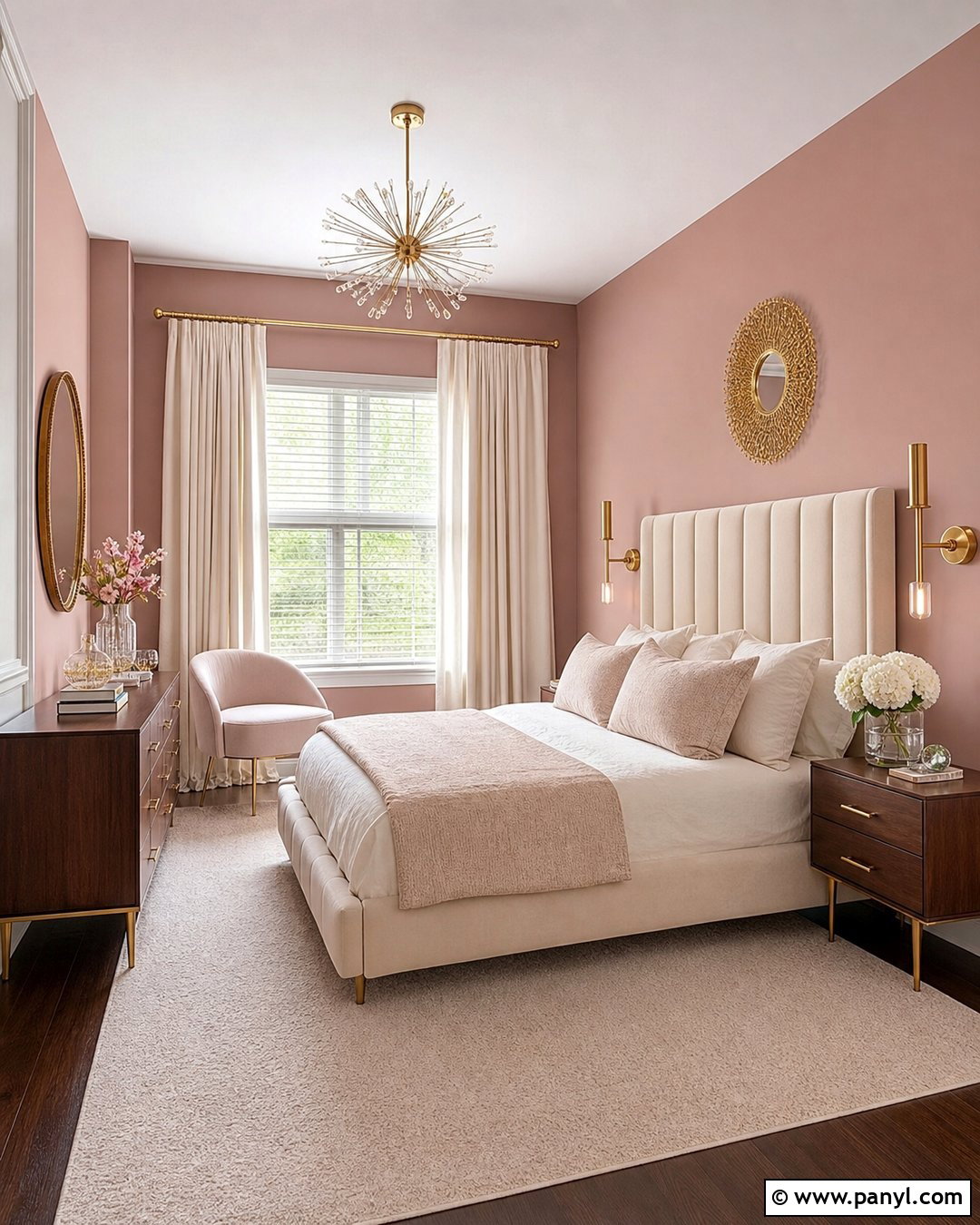 Blush Pink Bedroom With Gold Accents - 20 Blush Pink Wall Paint Bedrooms