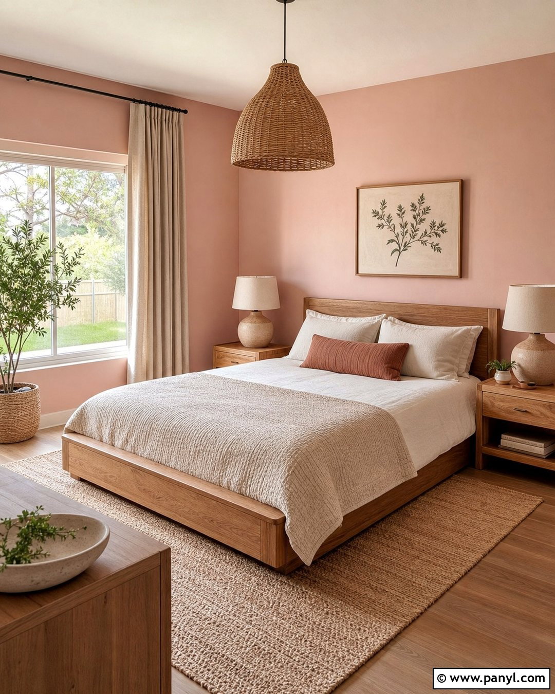 Blush Pink Bedroom With Natural Wood - 20 Blush Pink Wall Paint Bedrooms