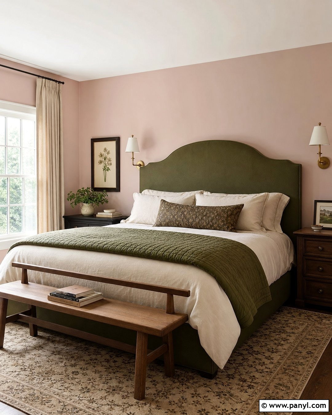 Blush Pink Bedroom With Olive Green - 20 Blush Pink Wall Paint Bedrooms
