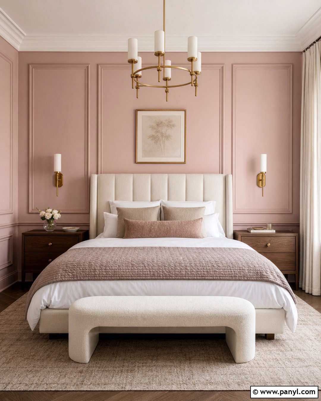 Blush Pink Bedroom With Wall Molding - 20 Blush Pink Wall Paint Bedrooms