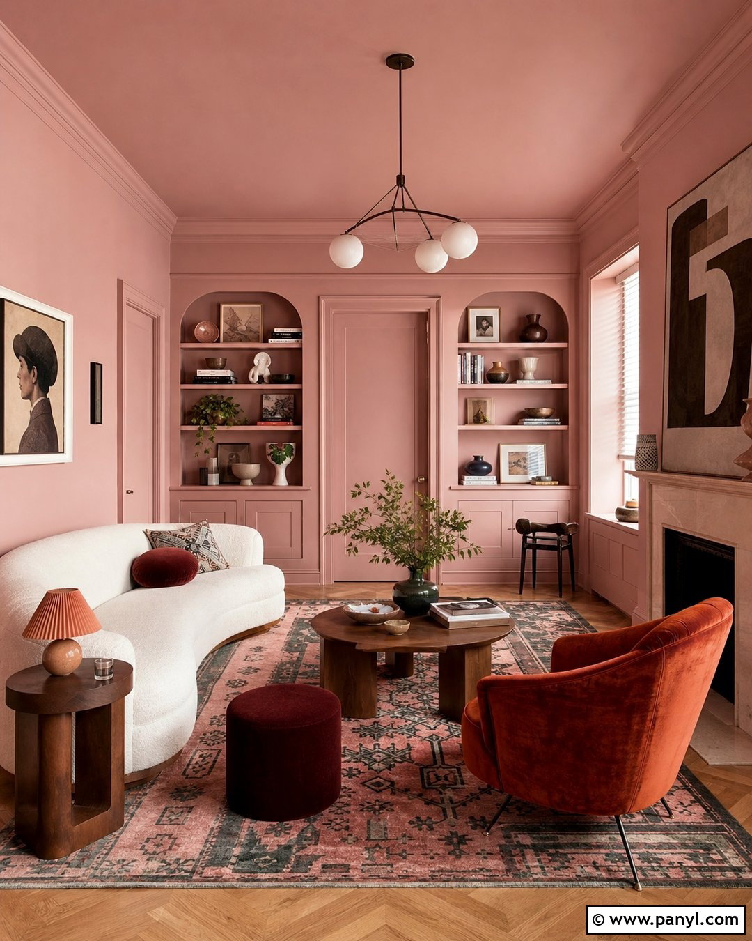 Blush Pink Color Drenched Living Room - 35 Blush Pink Walls