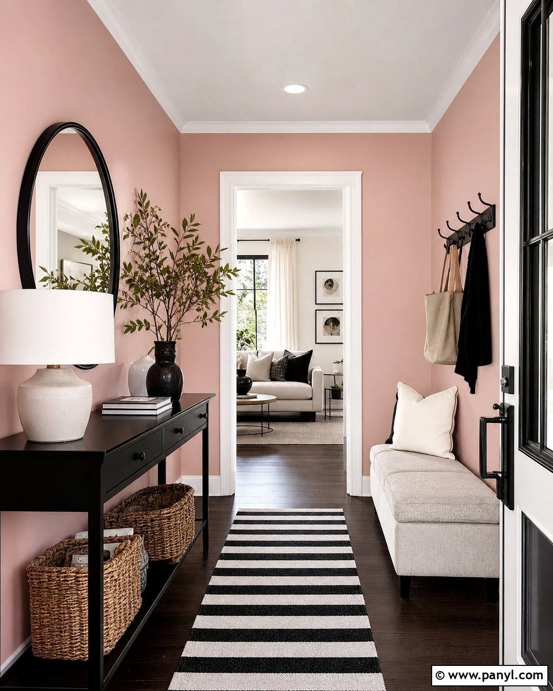 Blush Pink Entryway With Black And White Decor - 35 Blush Pink Walls