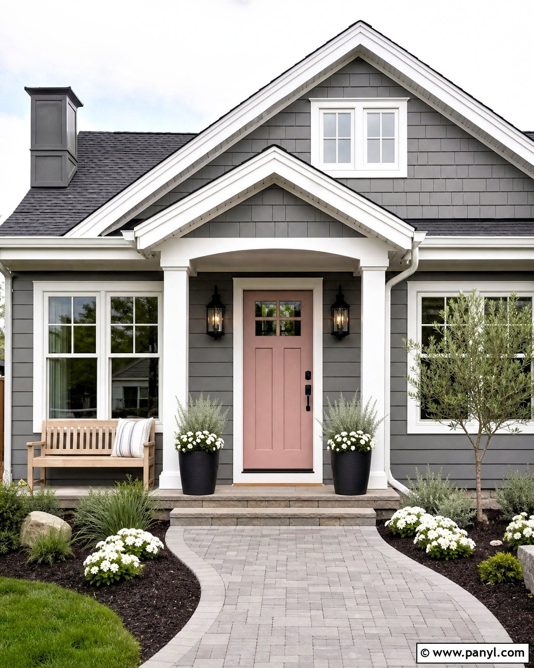 Blush Pink Front Door With Gray House - 20 grey house door color ideas