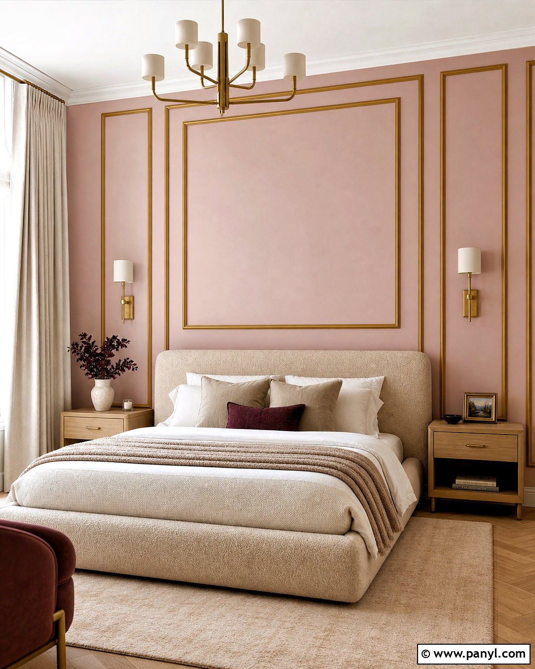 Blush Pink Golden Strip Bedroom Wall - 20 golden strip wall design ideas