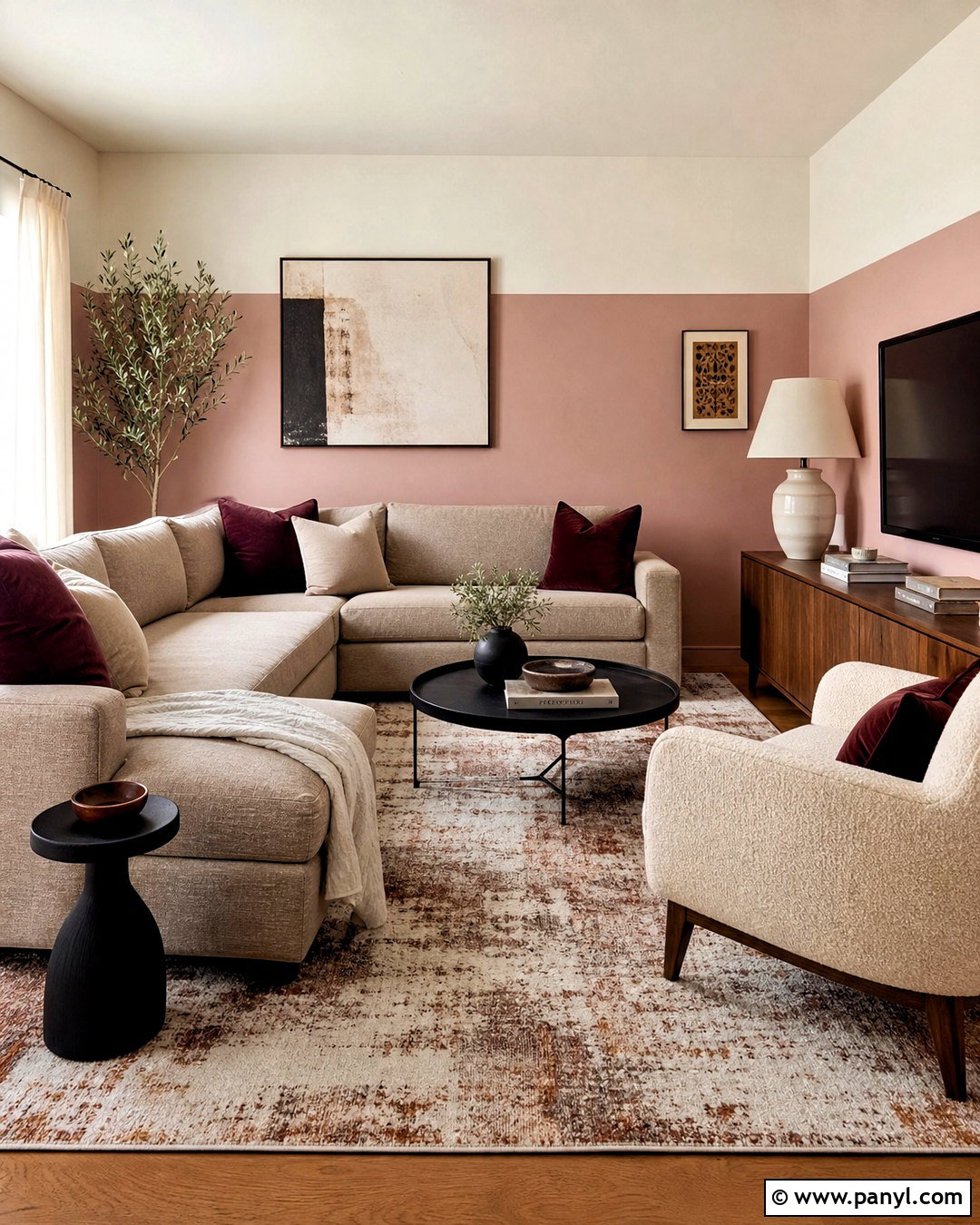 Blush Pink Half Painted Wall Living Room - 20 half painted wall living room ideas