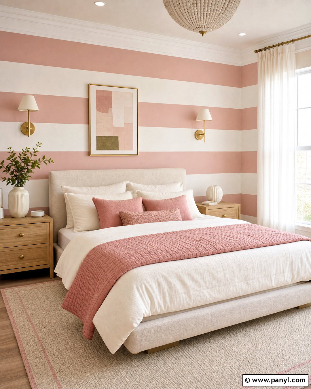 Blush Pink Horizontal Striped Bedroom - 20 striped walls bedroom ideas
