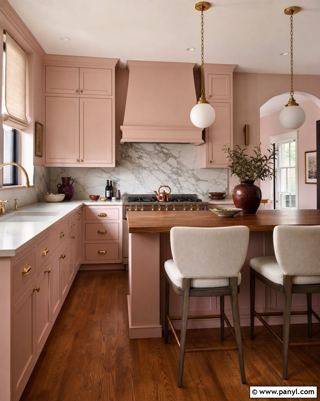 Blush Pink Kitchen Cabinets With Pink Walls - 20 Kitchen Cabinets Matching Wall Color Ideas