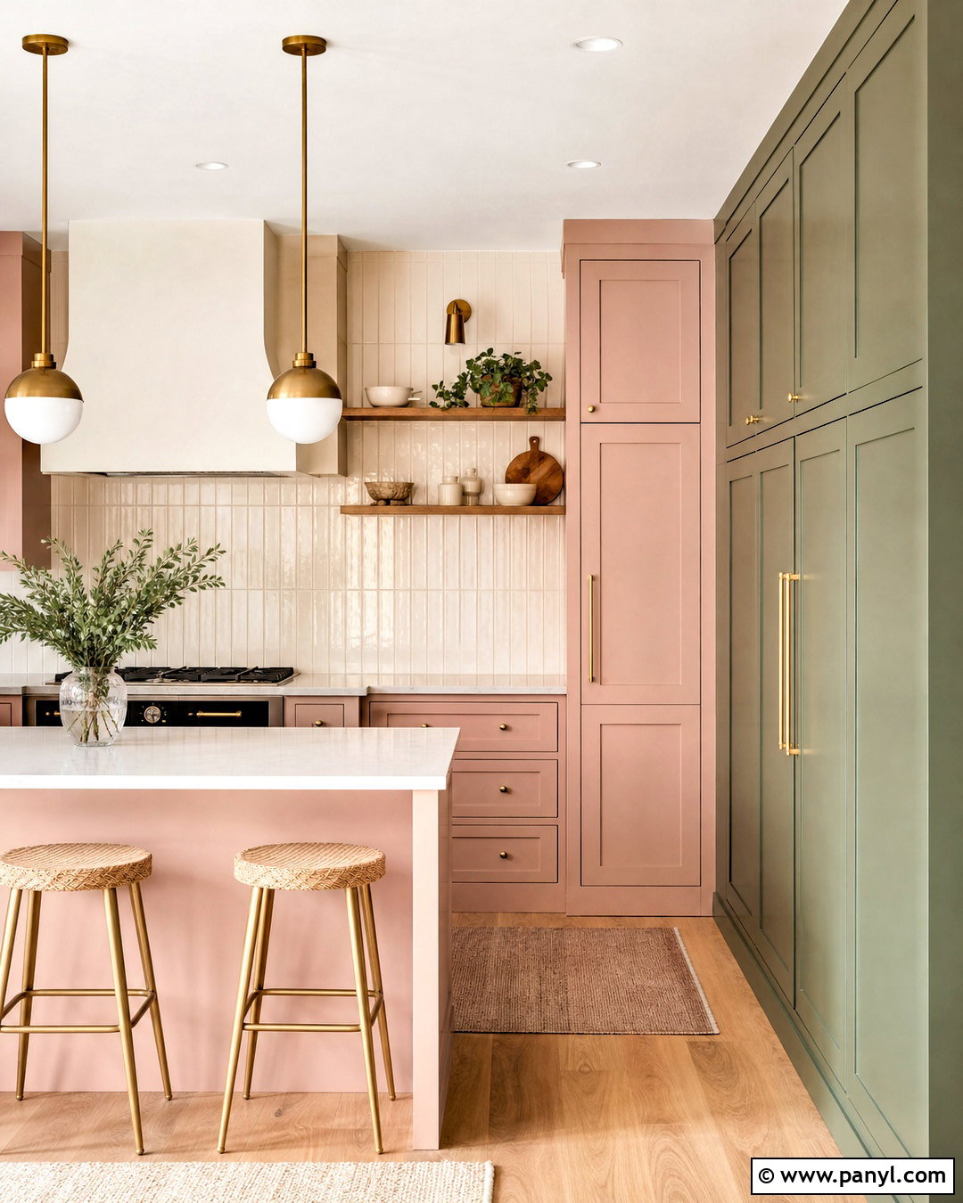 Blush Pink Kitchen With Sage Green Pantry - 20 pink and green kitchen ideas