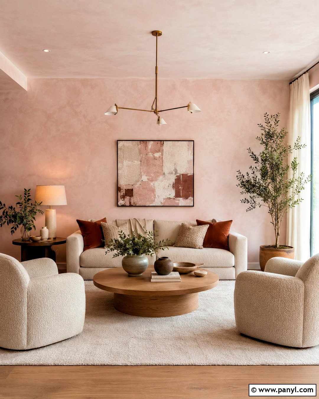 Blush Pink Limewash Living Room - 40 Pink Limewash Wall Ideas
