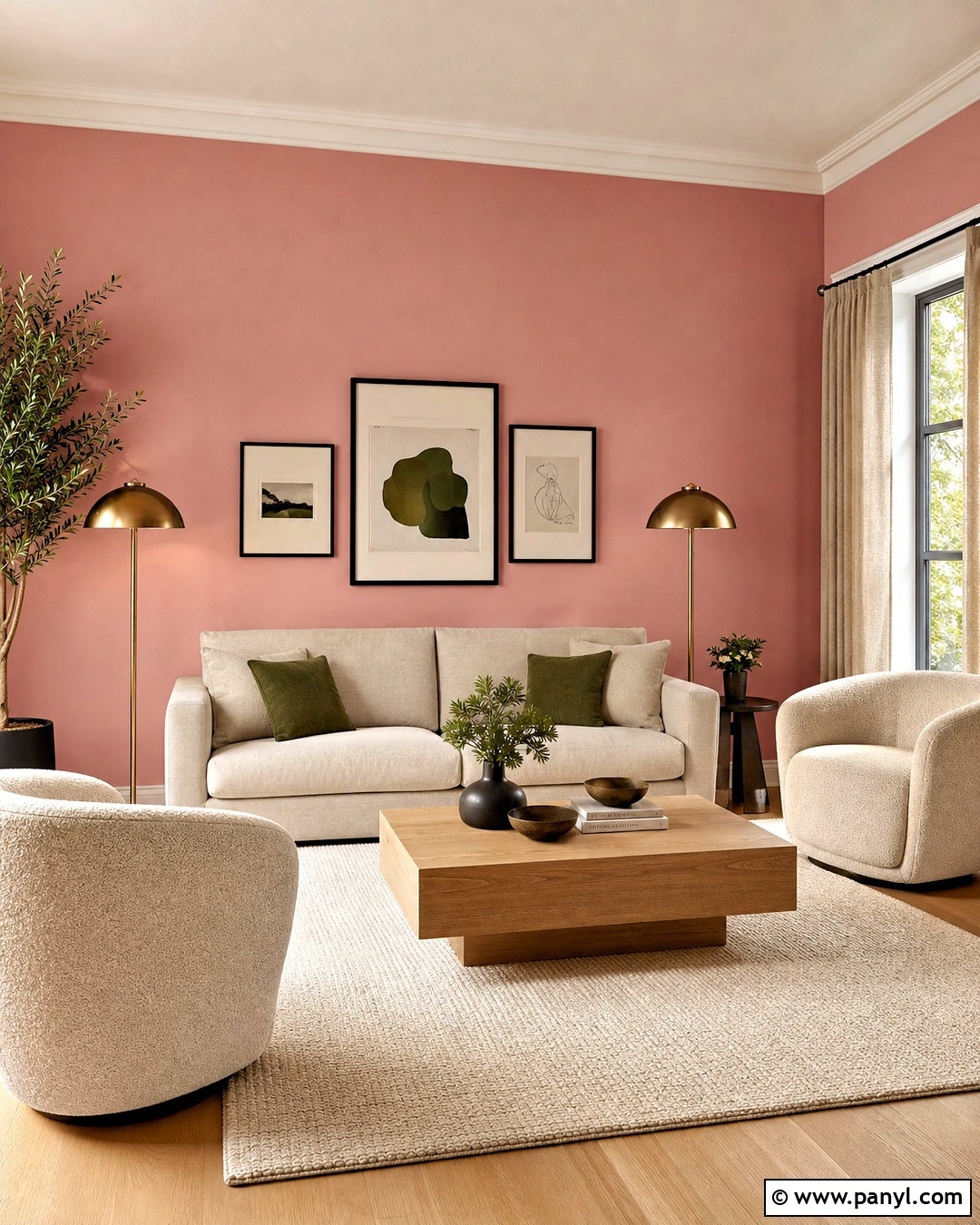 Blush Pink Living Room Wall - 20 pink wall design ideas
