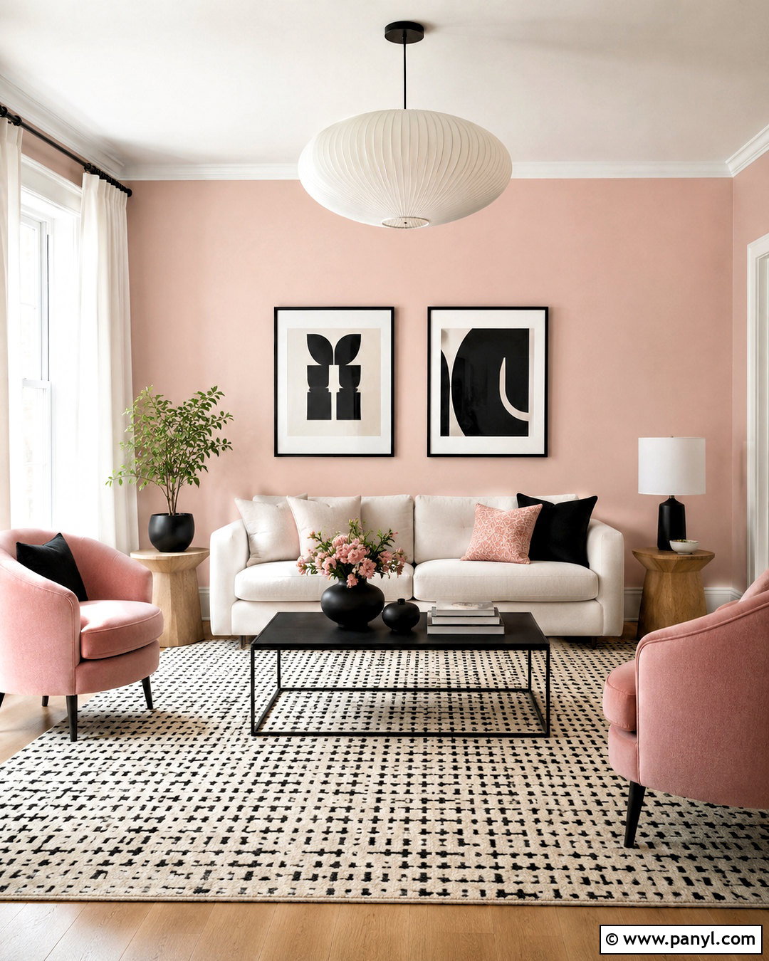 Blush Pink Living Room With Black Accents - 20 blush pink living room ideas