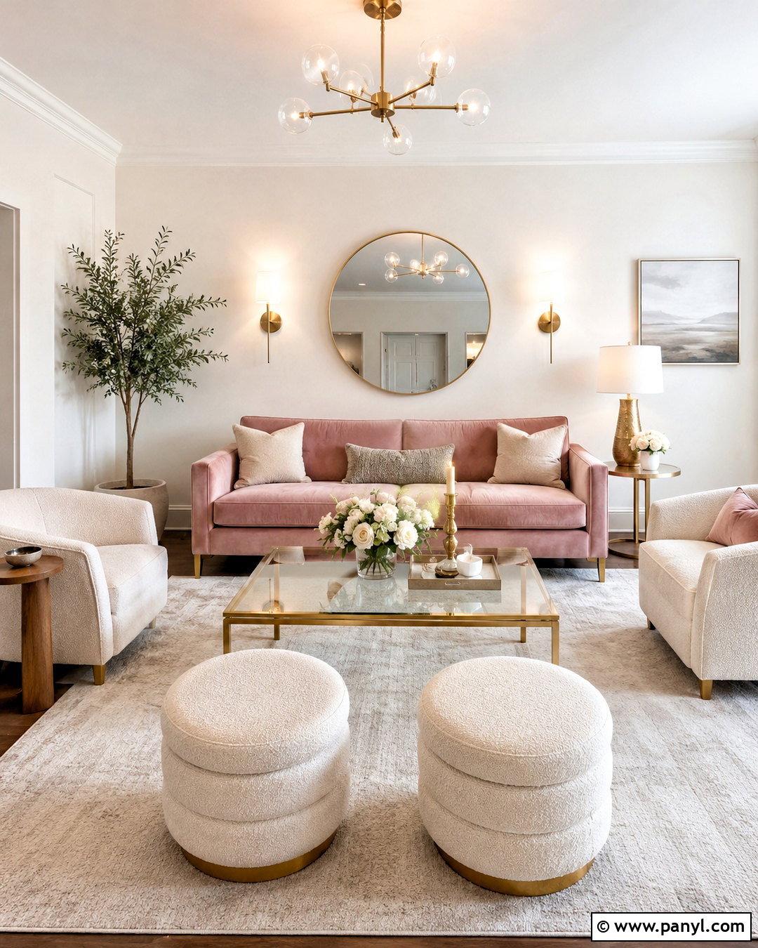Blush Pink Living Room With Gold Accents - 20 blush pink living room ideas