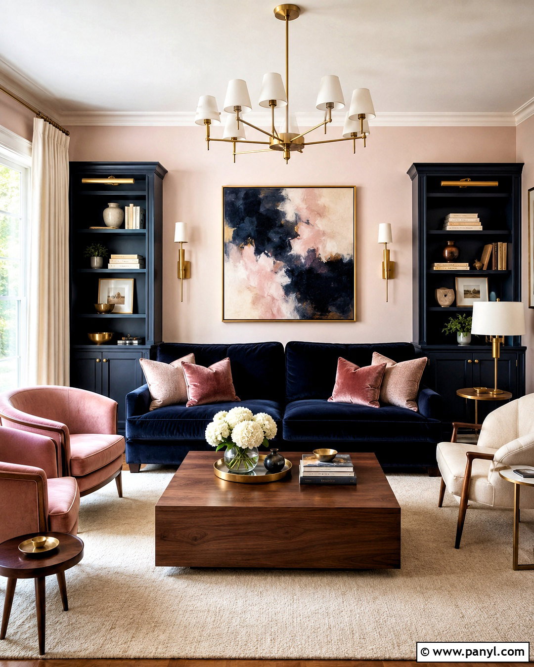 Blush Pink Living Room With Navy Blue - 20 blush pink living room ideas