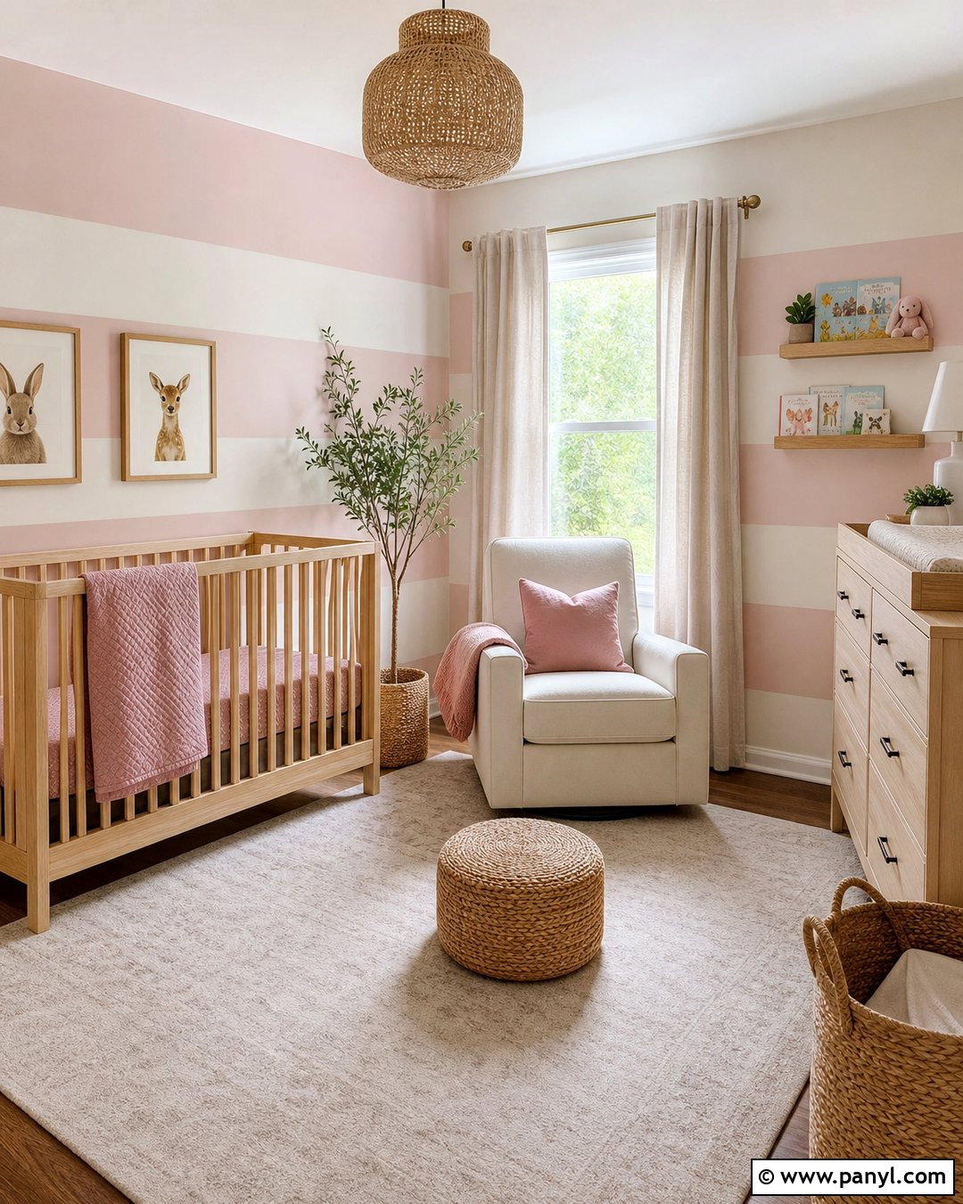 Blush Pink Nursery Wall Stripes - 30 Horizontal Stripes On Wall Ideas