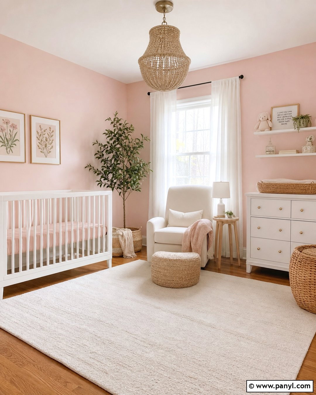 Blush Pink Nursery With White Furniture - 25 Pink Walls Nursery Ideas