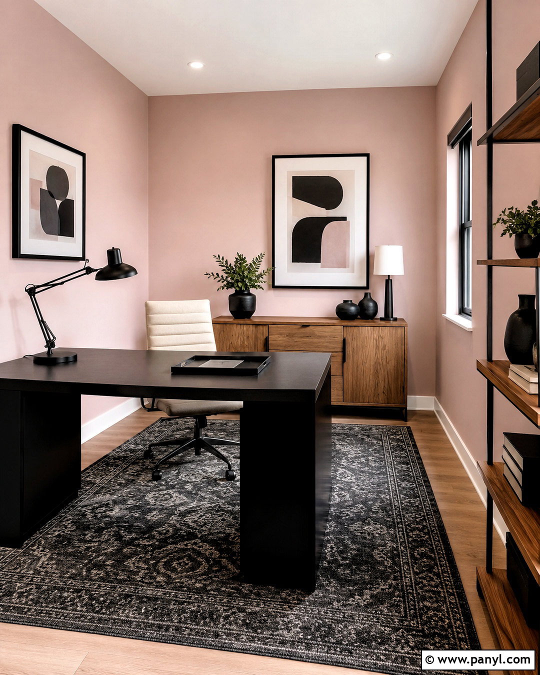 Blush Pink Office With Black Accents - 20 blush pink office ideas
