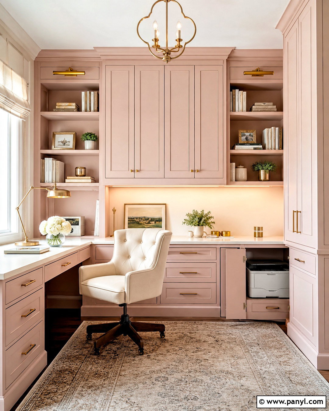 Blush Pink Office With Built-In Storage - 20 blush pink office ideas