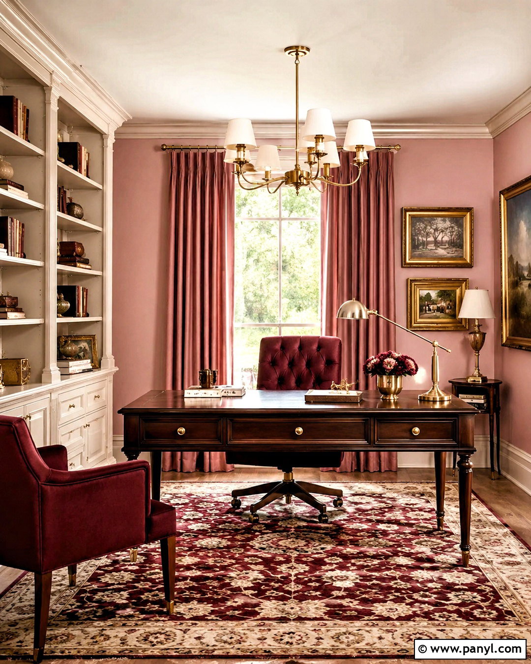 Blush Pink Office With Burgundy Accents - 20 blush pink office ideas