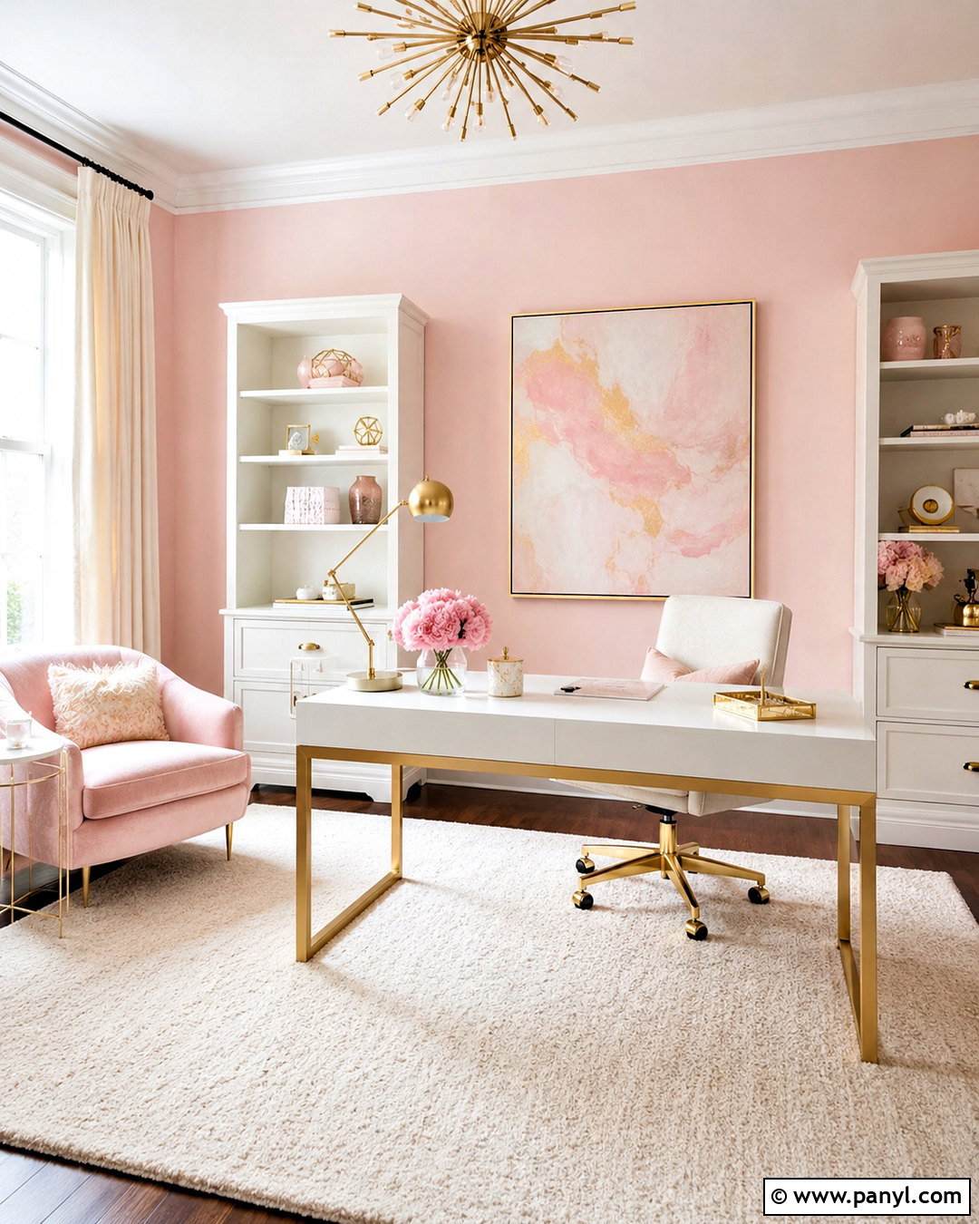 Blush Pink Office With White And Gold - 20 blush pink office ideas