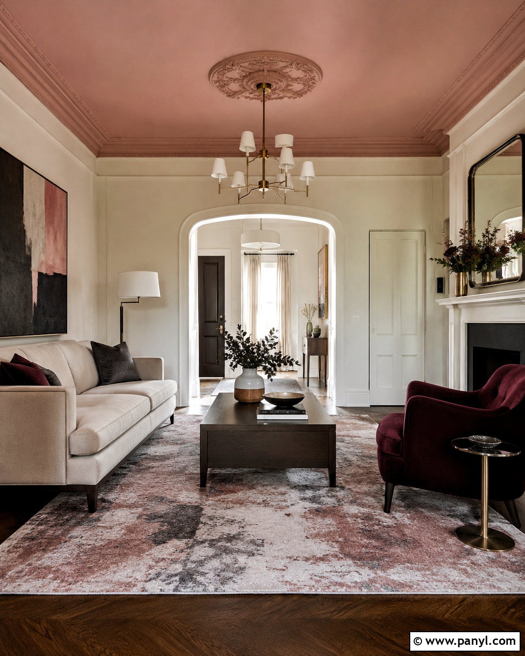Blush Pink Painted Ceiling - 20 painted ceiling ideas living room ideas