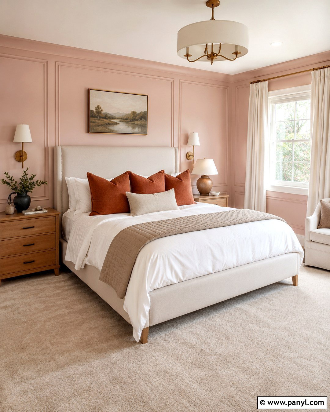 Blush Pink Panelled Bedroom Wall - 20 Pink Panelled Walls