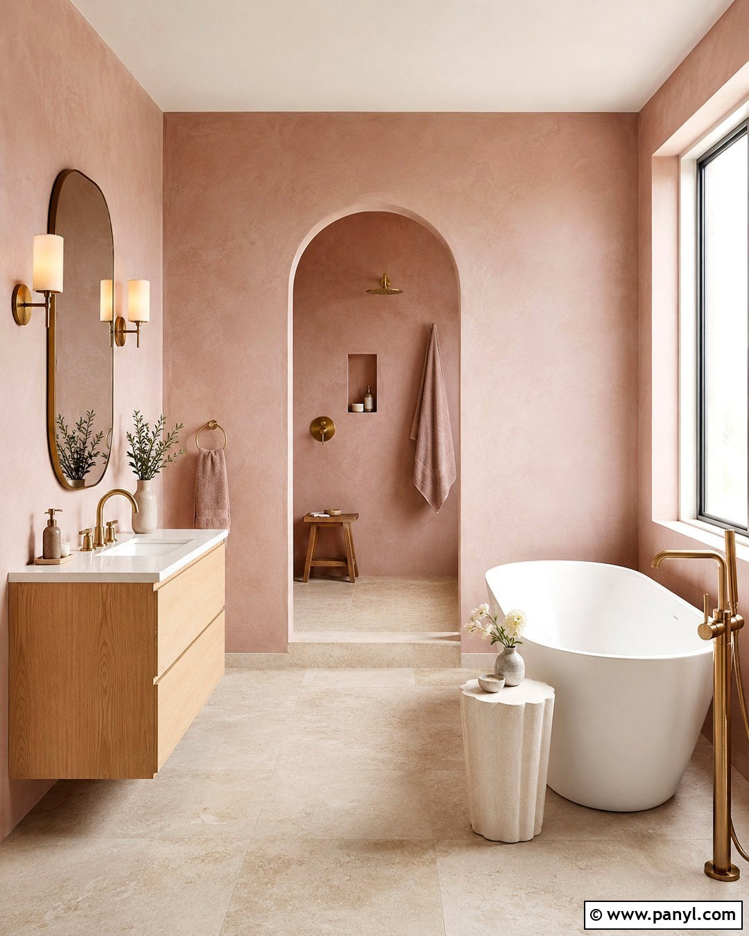 Blush Pink Plaster Bathroom Walls - 20 Colorful Bathroom Walls