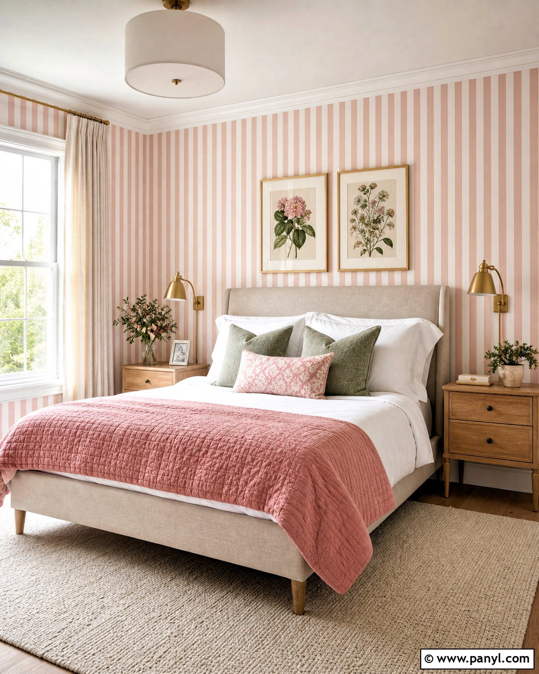 Blush Pink Striped Bedroom Wall - 20 pink striped background ideas
