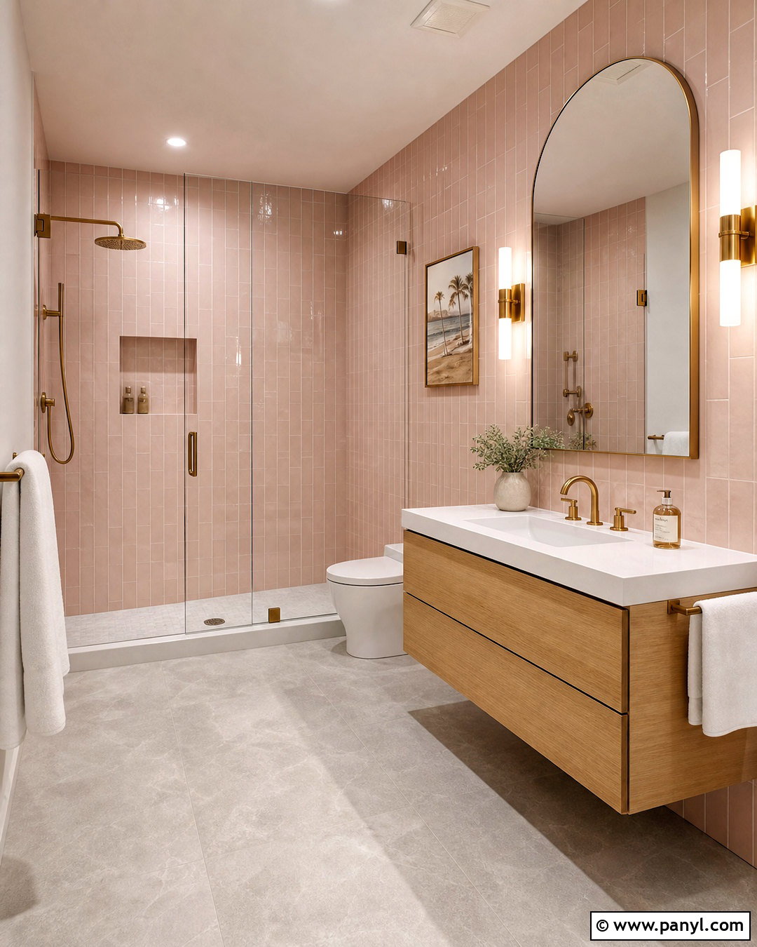 Blush Pink Subway Tile Bathroom - 20 white and pink bathroom ideas