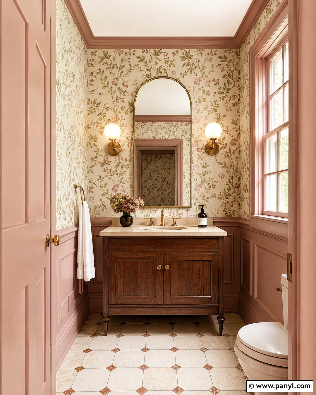 Blush Pink Trim Powder Room - 20 non white trim interior ideas