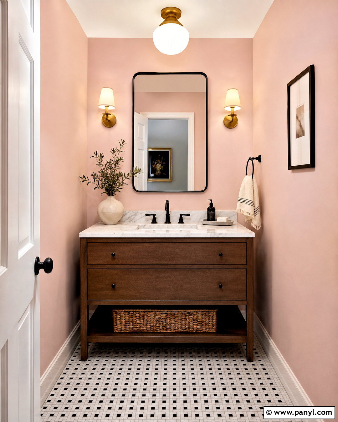 Blush Pink Wall Color - 20 Wall Color With Black And White Tile Ideas