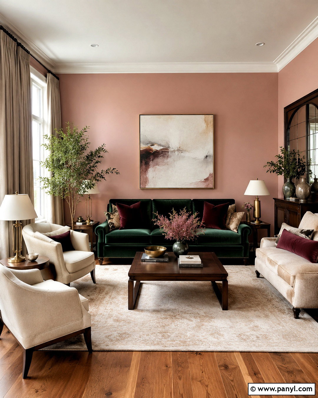 Blush Pink Wall Color With Green Sofa - 35 Wall Color For Green Sofa Ideas