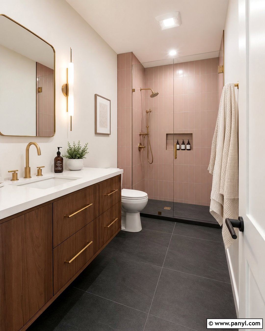 Blush Pink Wall Tiles With Charcoal Floor Tiles - 25 Wall And Floor Tiles Color Combination Ideas