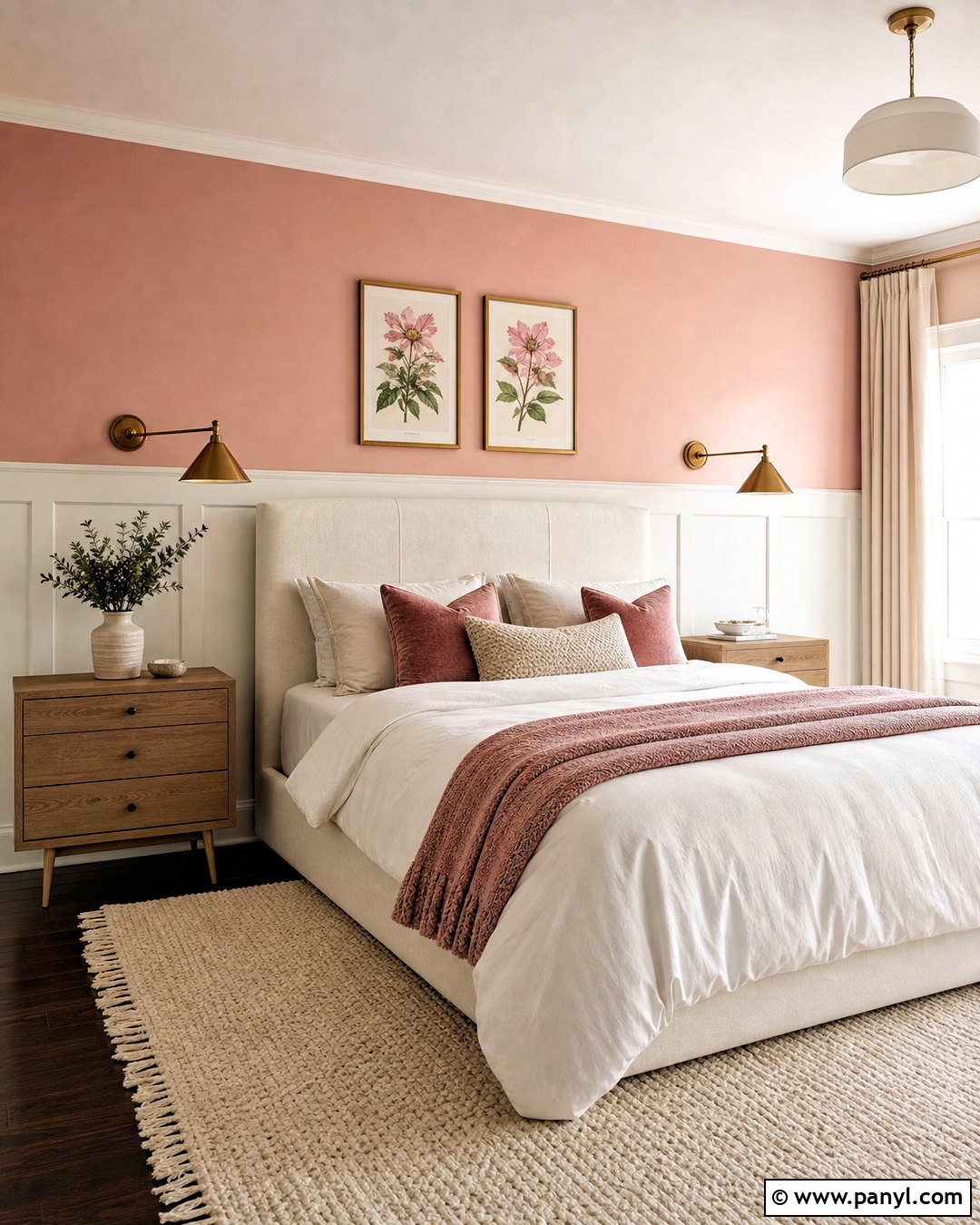Blush Pink Wall With White Paneling - 20 pink and white wall ideas