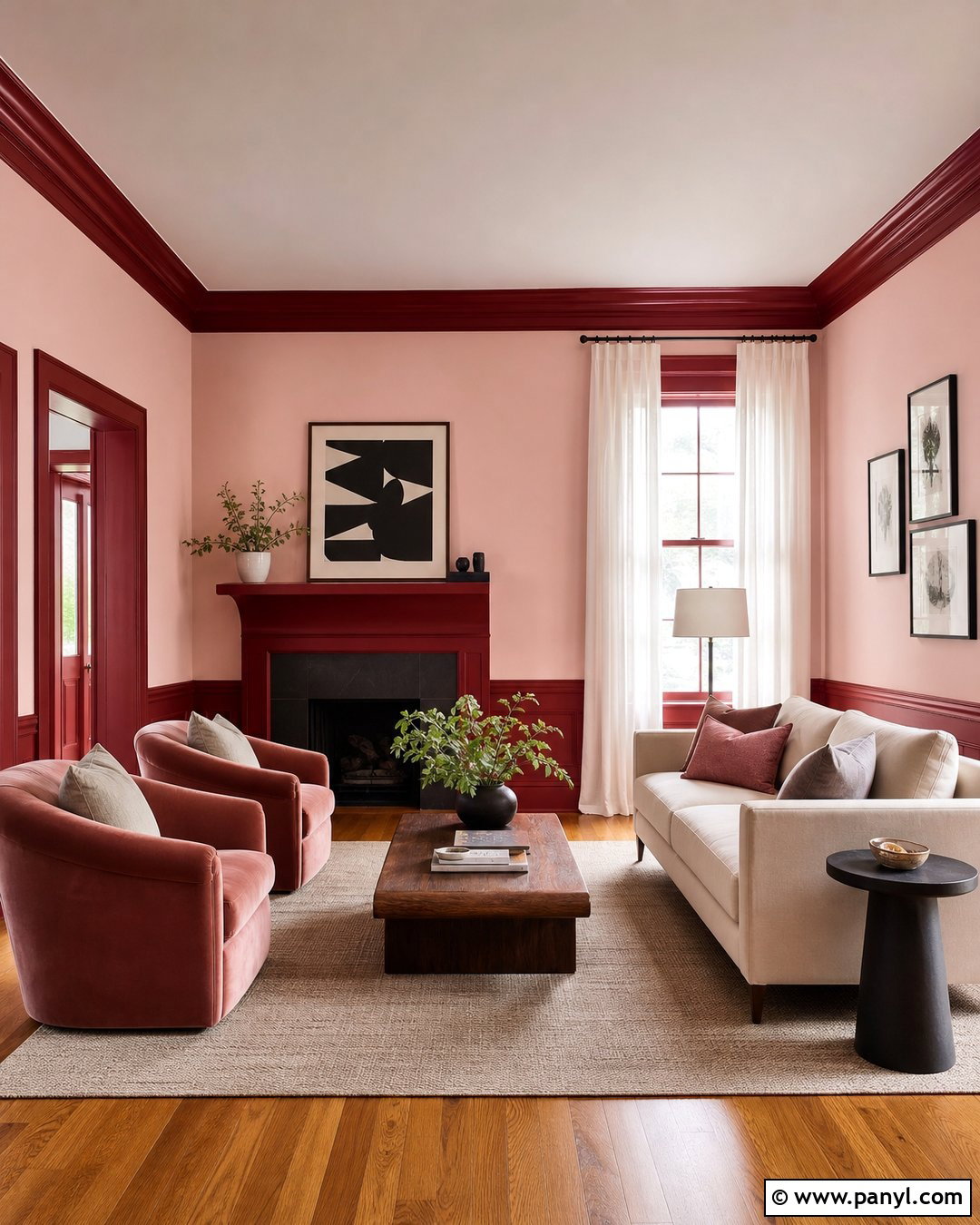 Blush Pink Walls With Cherry Red Trim - 25 Pink And Red Wall Ideas