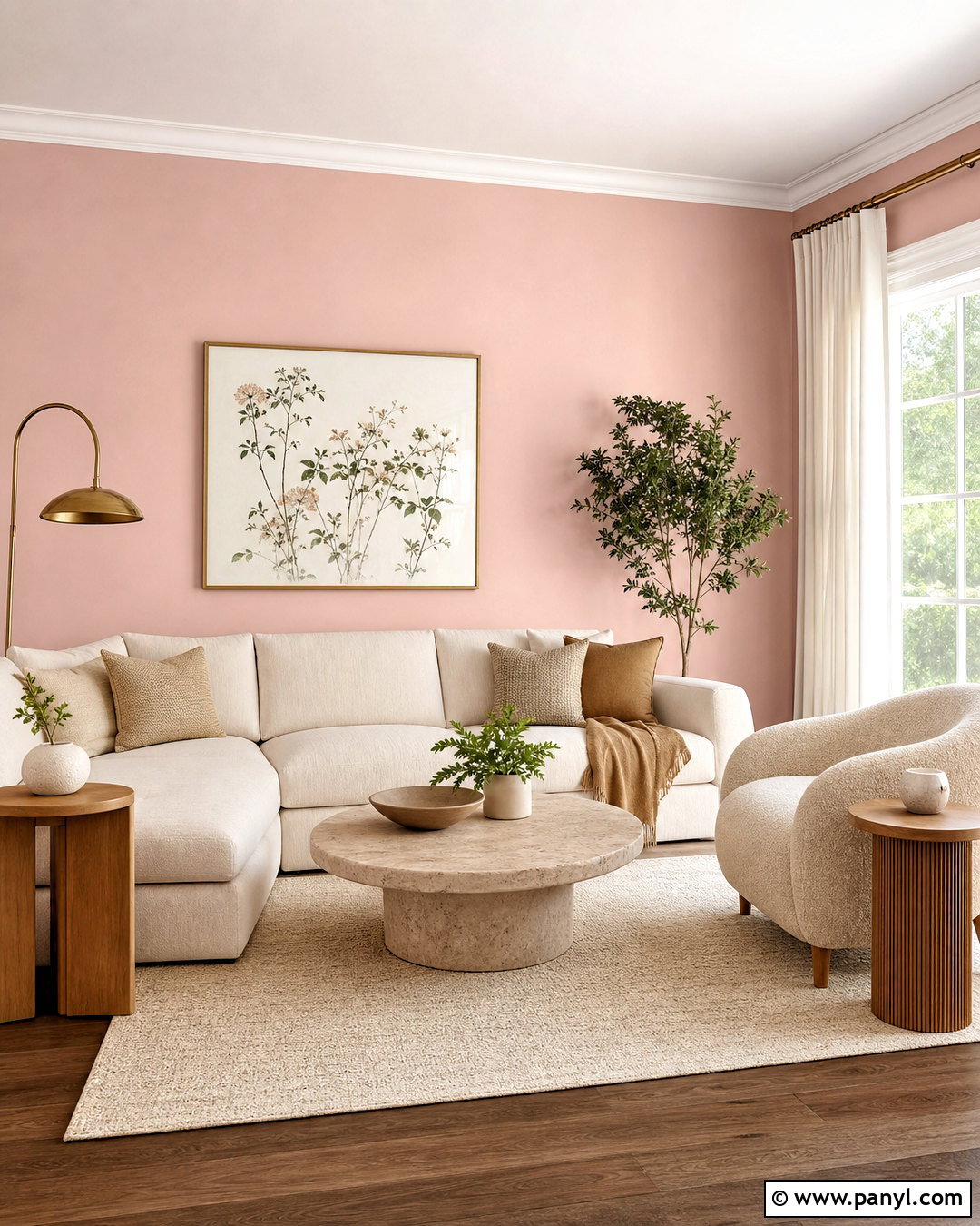 Blush Pink Walls With Cream Sofa - 20 pink walls living room ideas