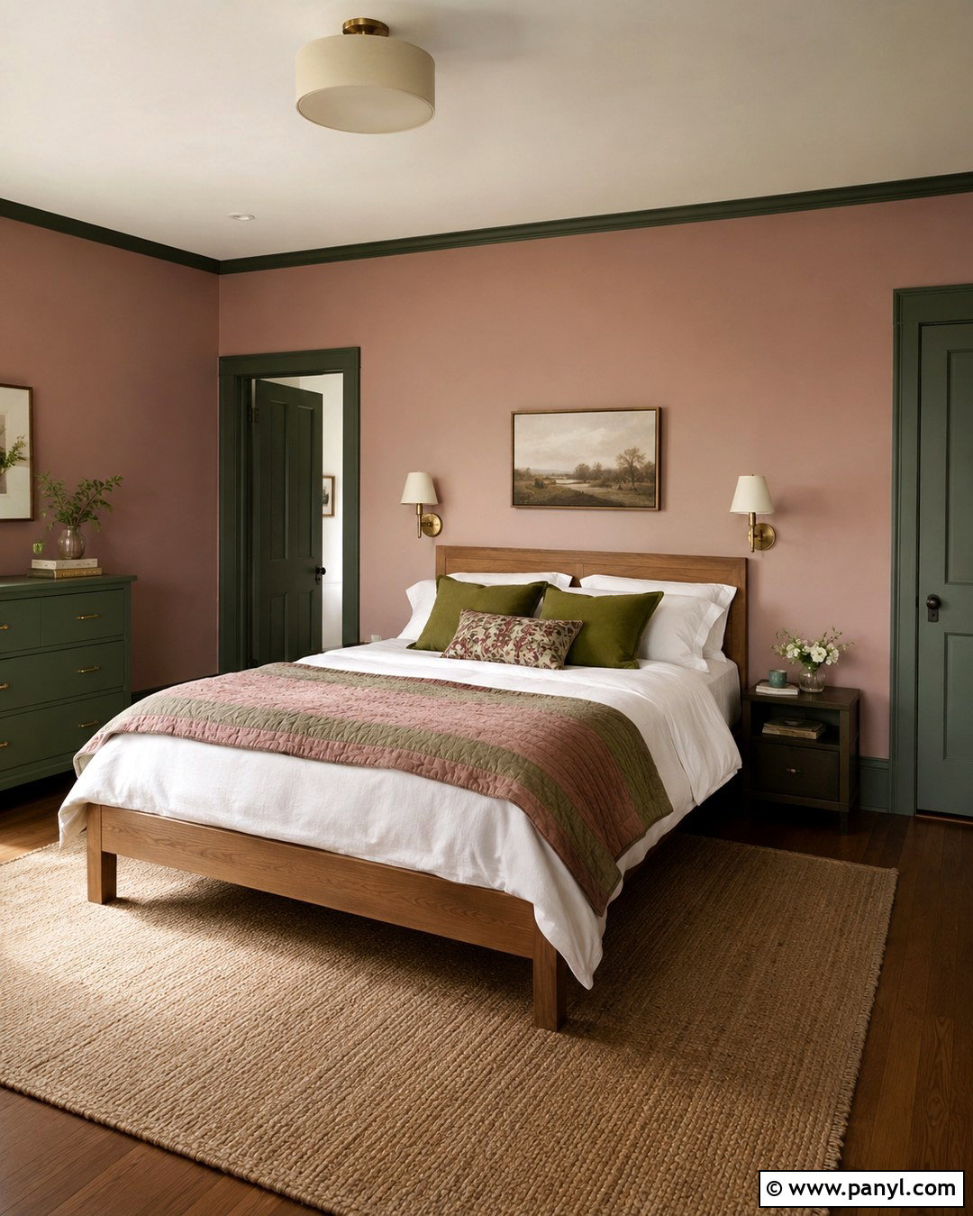 Blush Pink Walls With Gray-Green Baseboards - 20 Wall And Baseboard Color Combinations