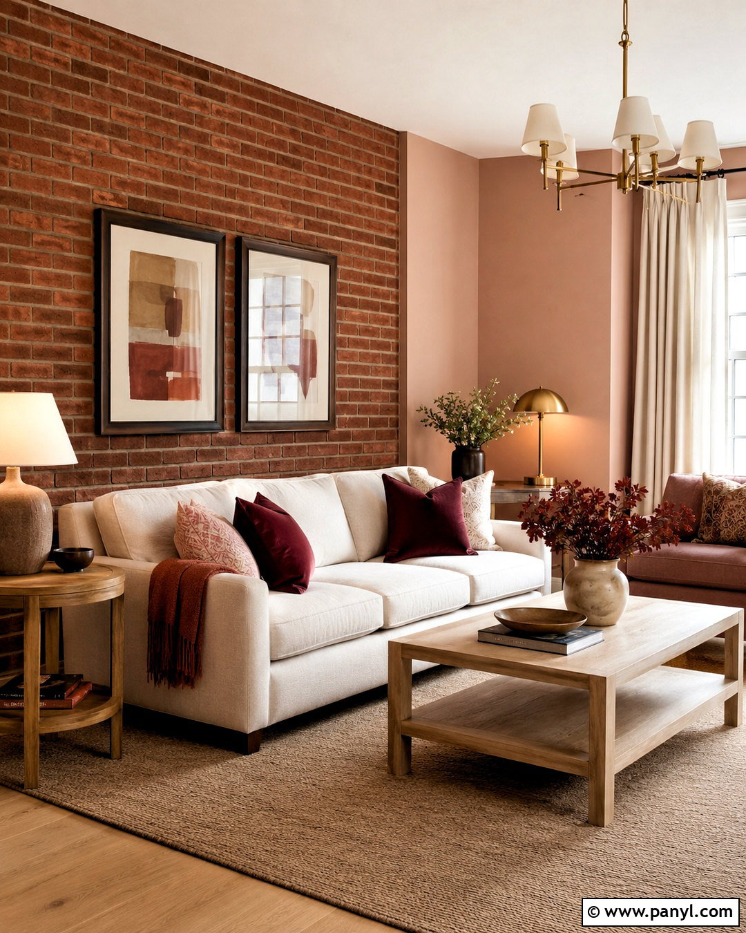 Blush Pink With A Brick Wall - 20 What Color Goes With Brick Wall Ideas