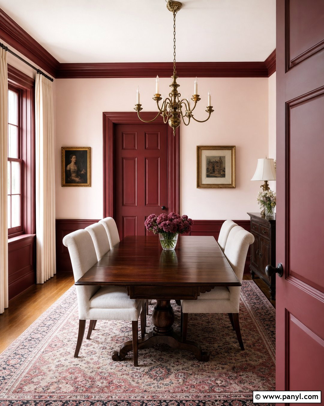 Blush White Walls With Burgundy Trim - 20 Light Walls Colored Trim Ideas