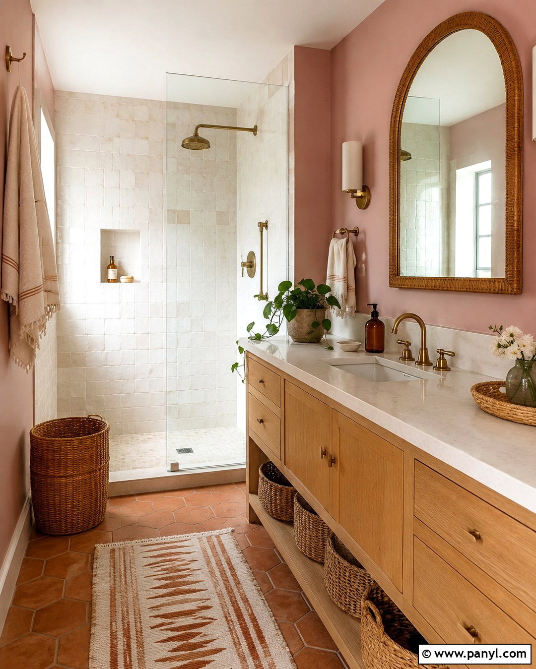 Boho Bathroom With Dusty Pink Walls - 20 Dusty Pink Bathroom Walls