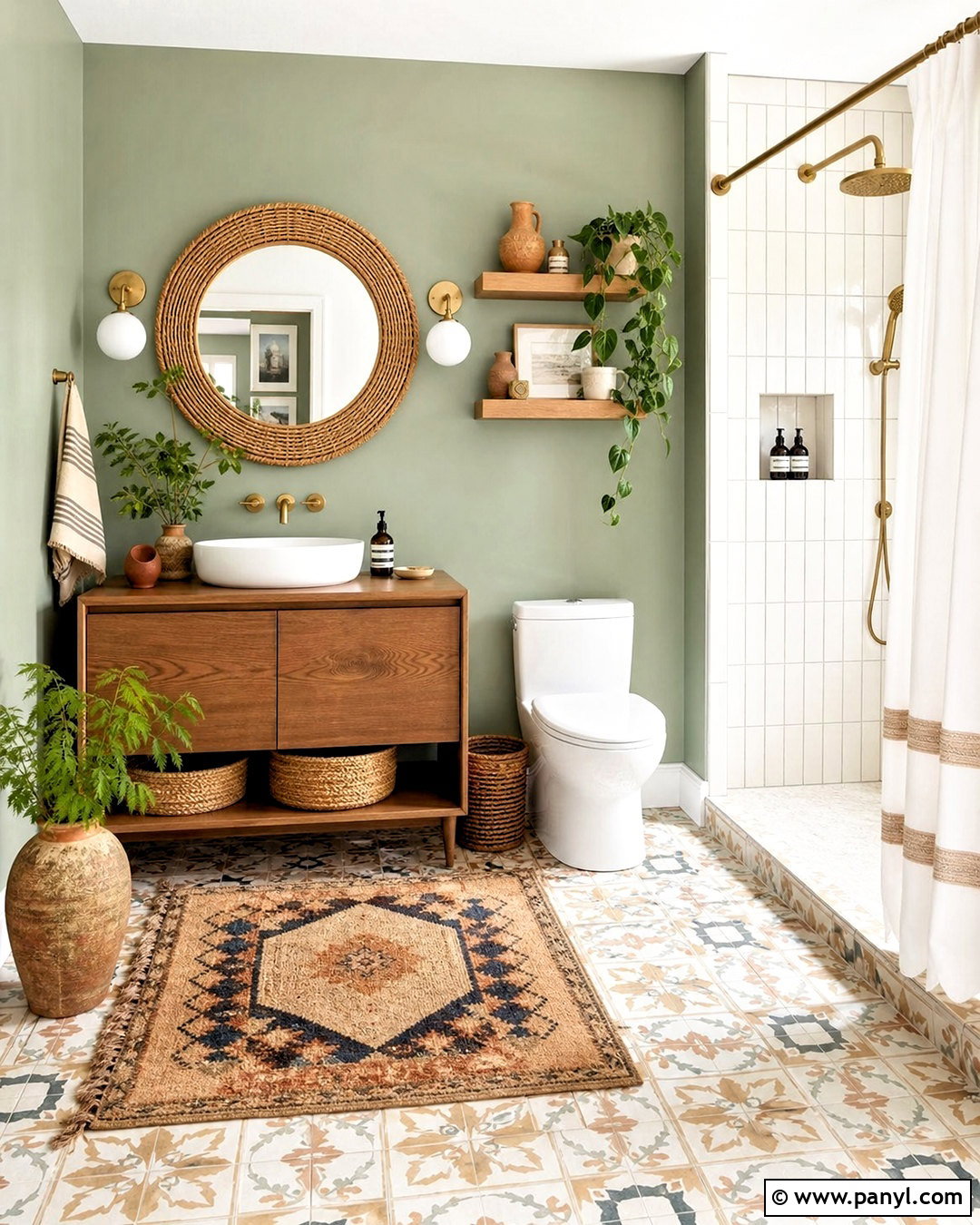 Boho Bathroom With Light Green Walls - 20 light green bathroom walls