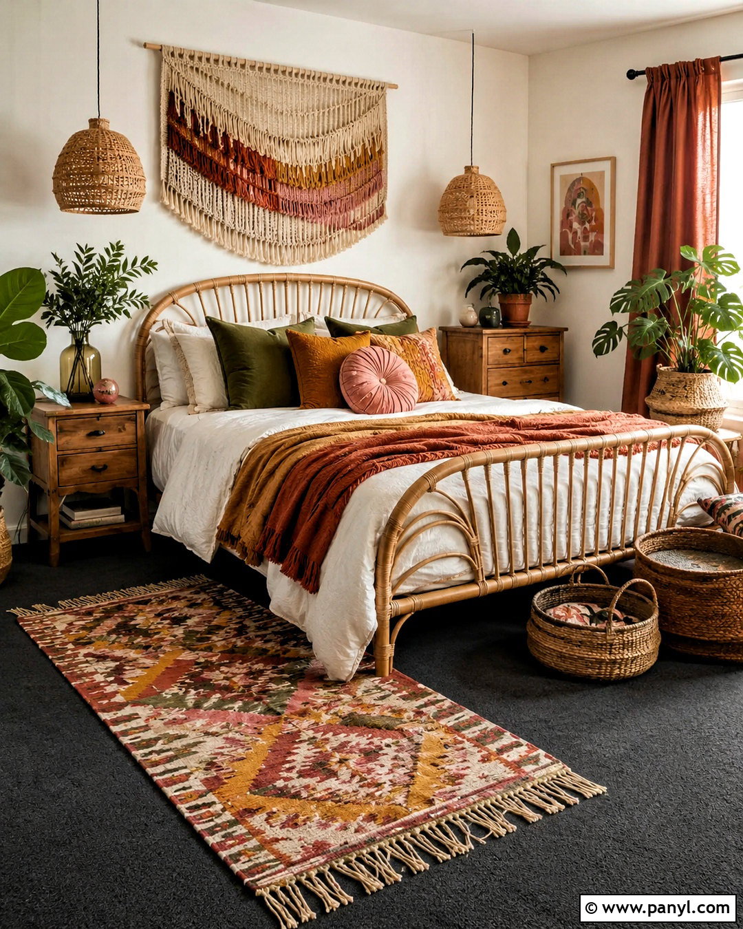 Boho Bedroom With Dark Grey Carpet - 20 dark grey carpet bedroom ideas
