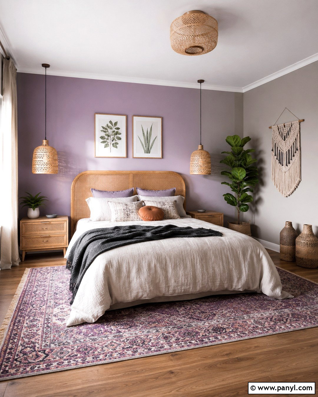 Boho Bedroom With Lavender And Grey Walls - 20 lavender and grey walls