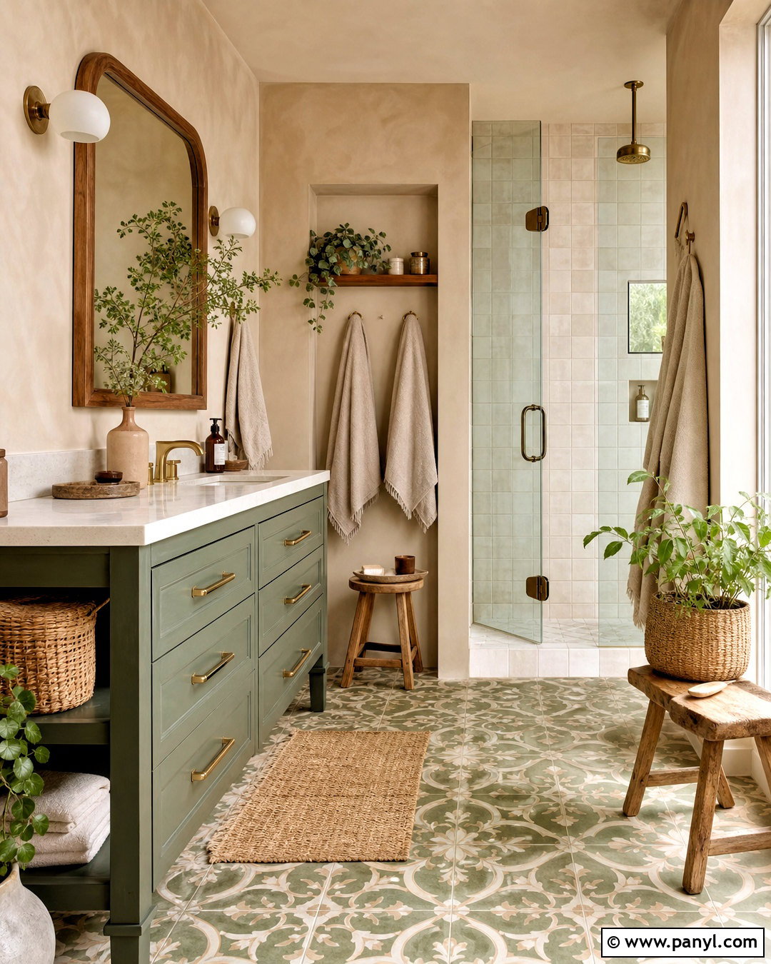 Boho Beige and Green Bathroom - 20 beige and green bathroom ideas
