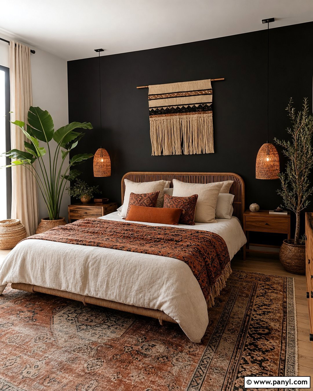 Boho Black Feature Wall Bedroom - 35 black feature wall bedroom ideas