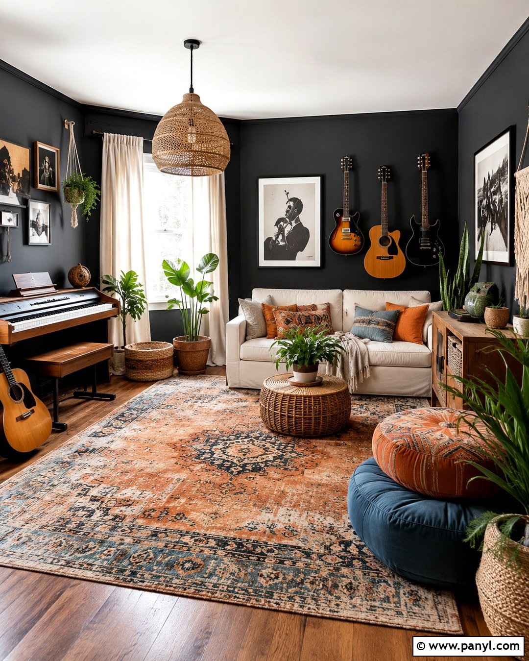 Boho Black Wall Music Room - 20 Black Wall Music Room Ideas