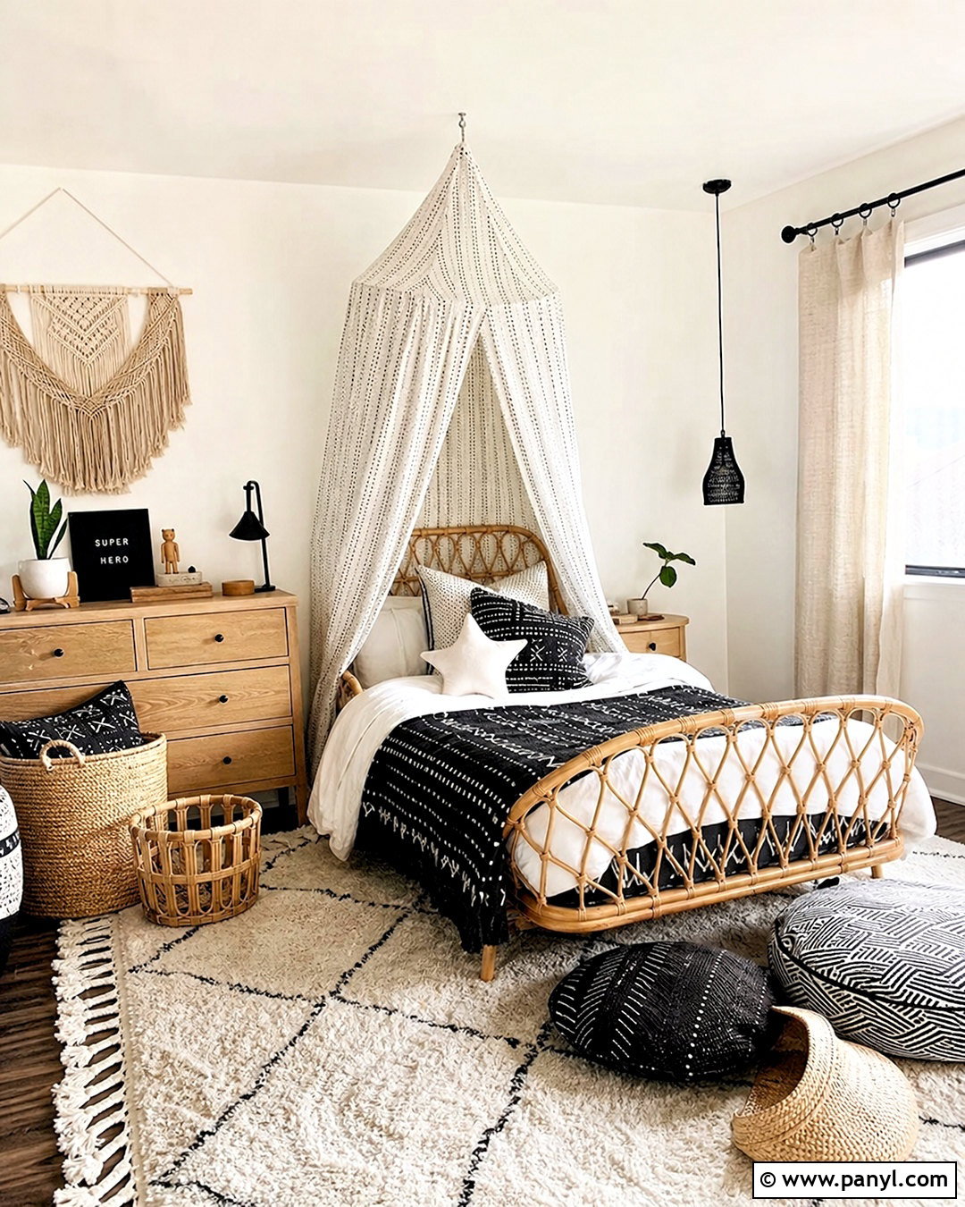 Boho Black and White Kids Room - 20 black and white kids room ideas