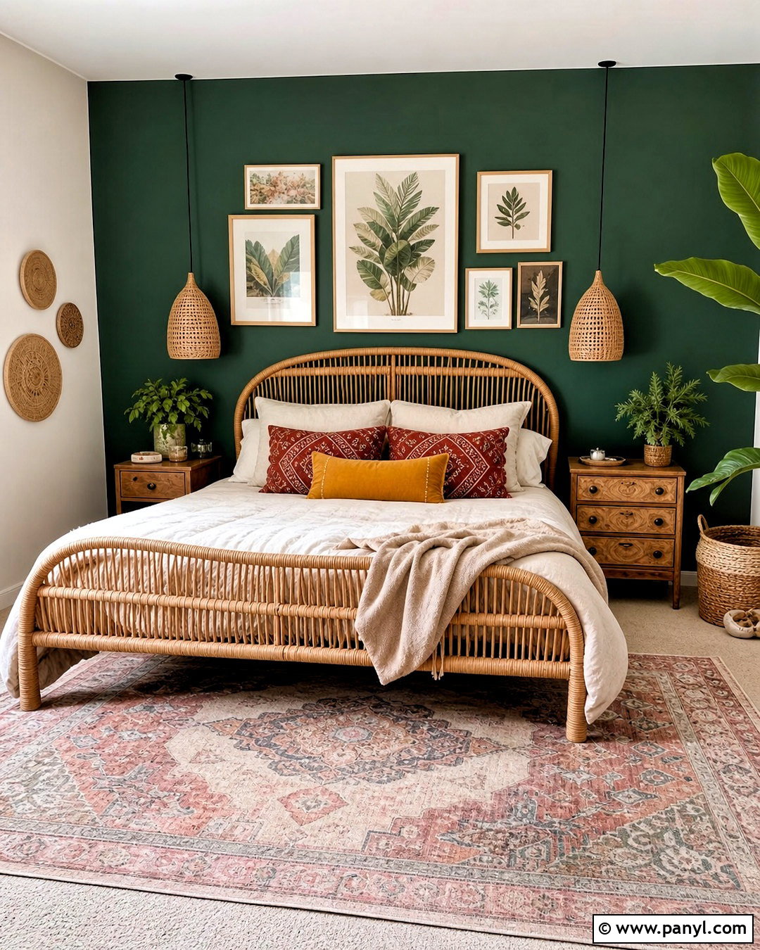 Boho Dark Green Accent Wall Bedroom - 20 dark green accent wall bedroom ideas